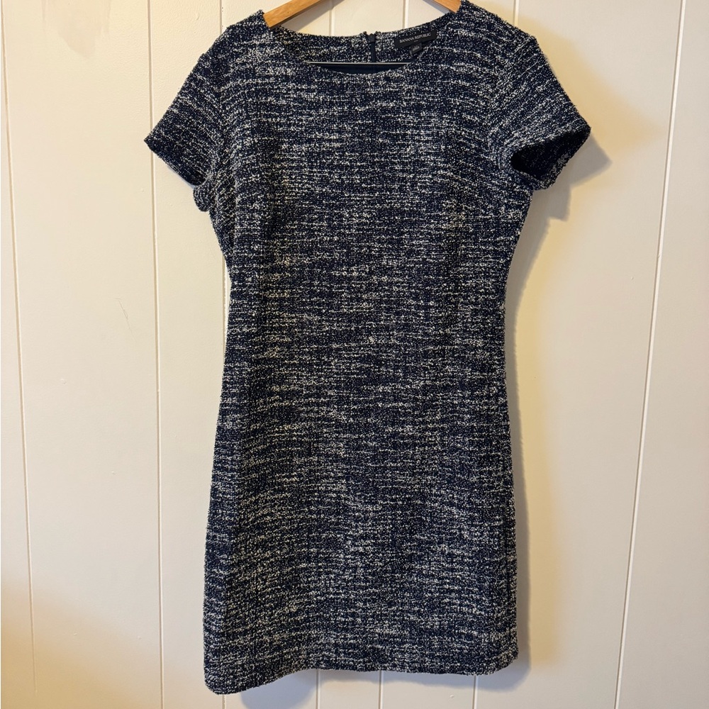 BANANA REPUBLIC Mini Navy Multicolored Dress with Silk Liner. Tweed feel.